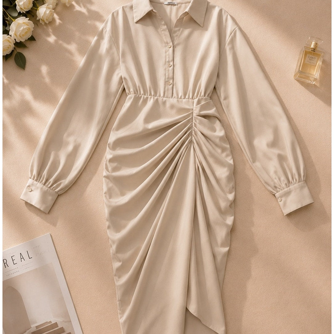 Nude Elegance Ruched Midi Dress Size Small