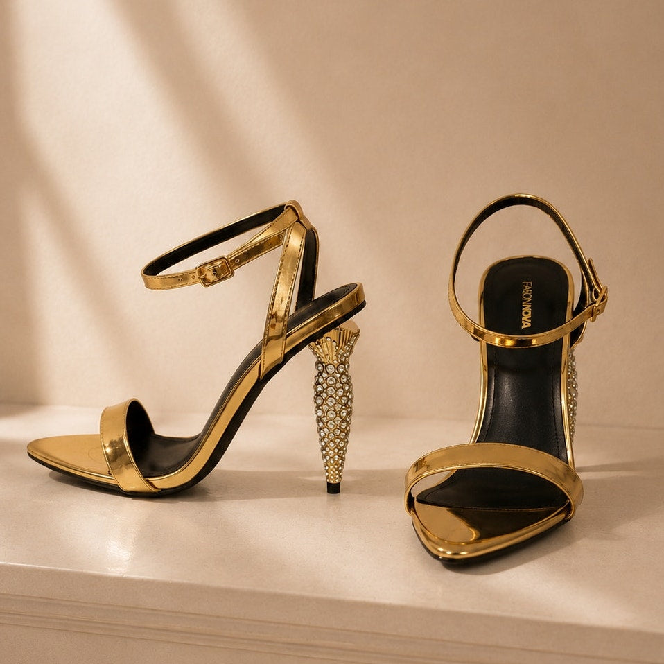 Golden Crystal Heels Size 8 In Women’s