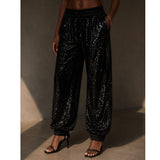 Black Sequin Leather Pants
