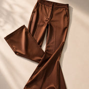 Brown Statin Flare Leg Trousers