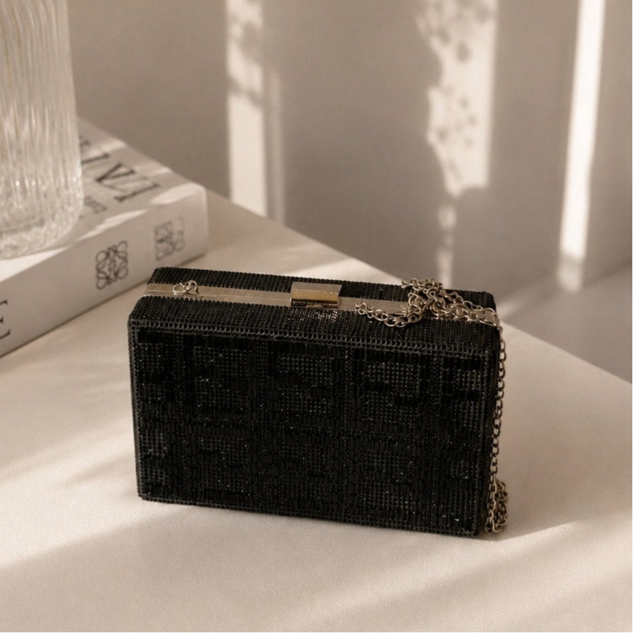 Black Rhinestone Clutch Purse