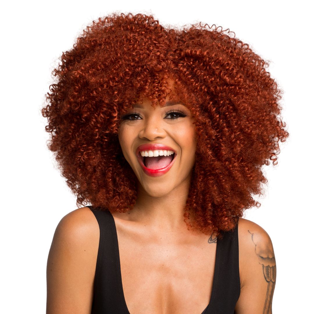 MADAME KINKY Wigs Short by The Damn Salon, featuring bold, natural kinky curls for a chic, short style.