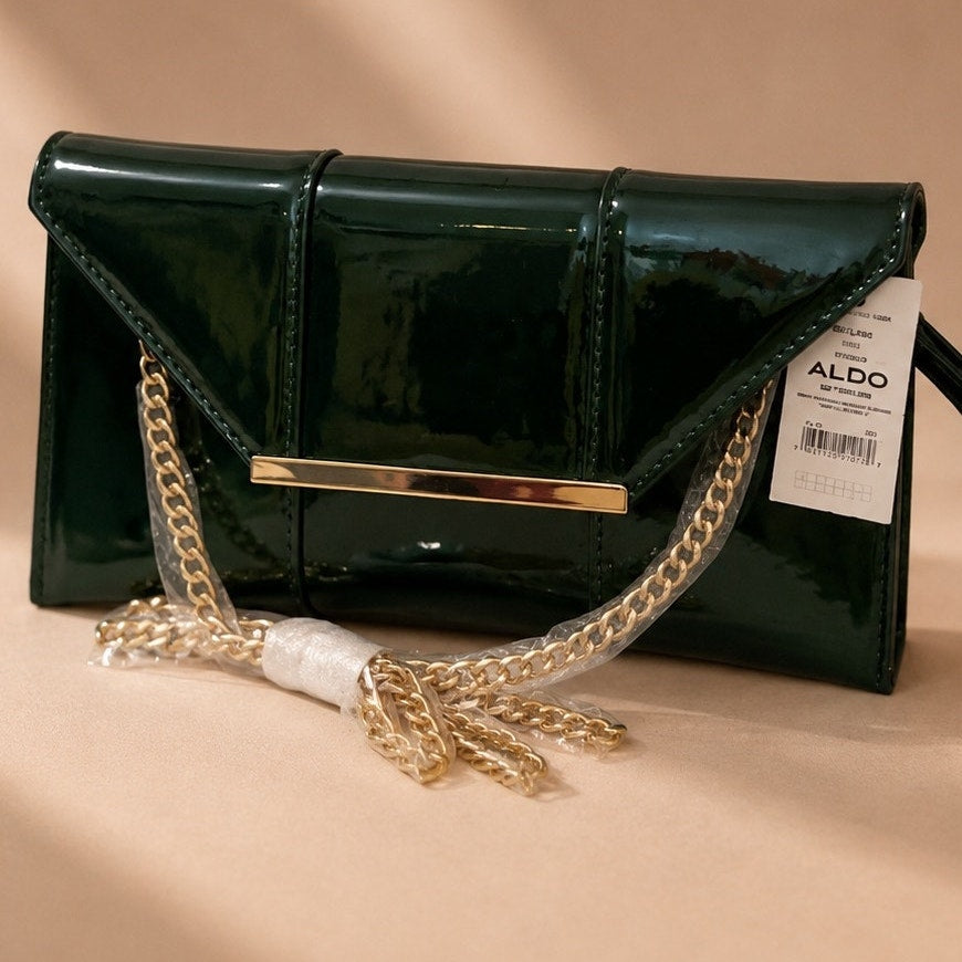 Emerald Luxe Patent Envelope Clutch
