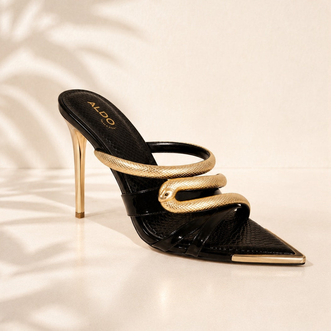 Women’s Black & Gold Metallic Snake Heels Size 8